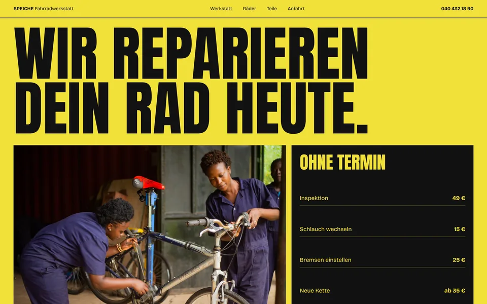 Website einer Fahrradwerkstatt